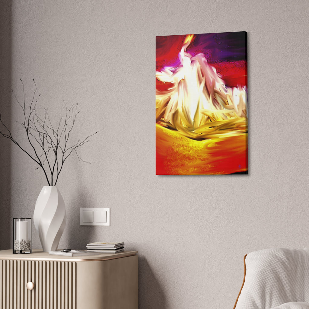 Abstract Campfire Canvas Print — Vibrant Red & Gold Stretched Wall Art
