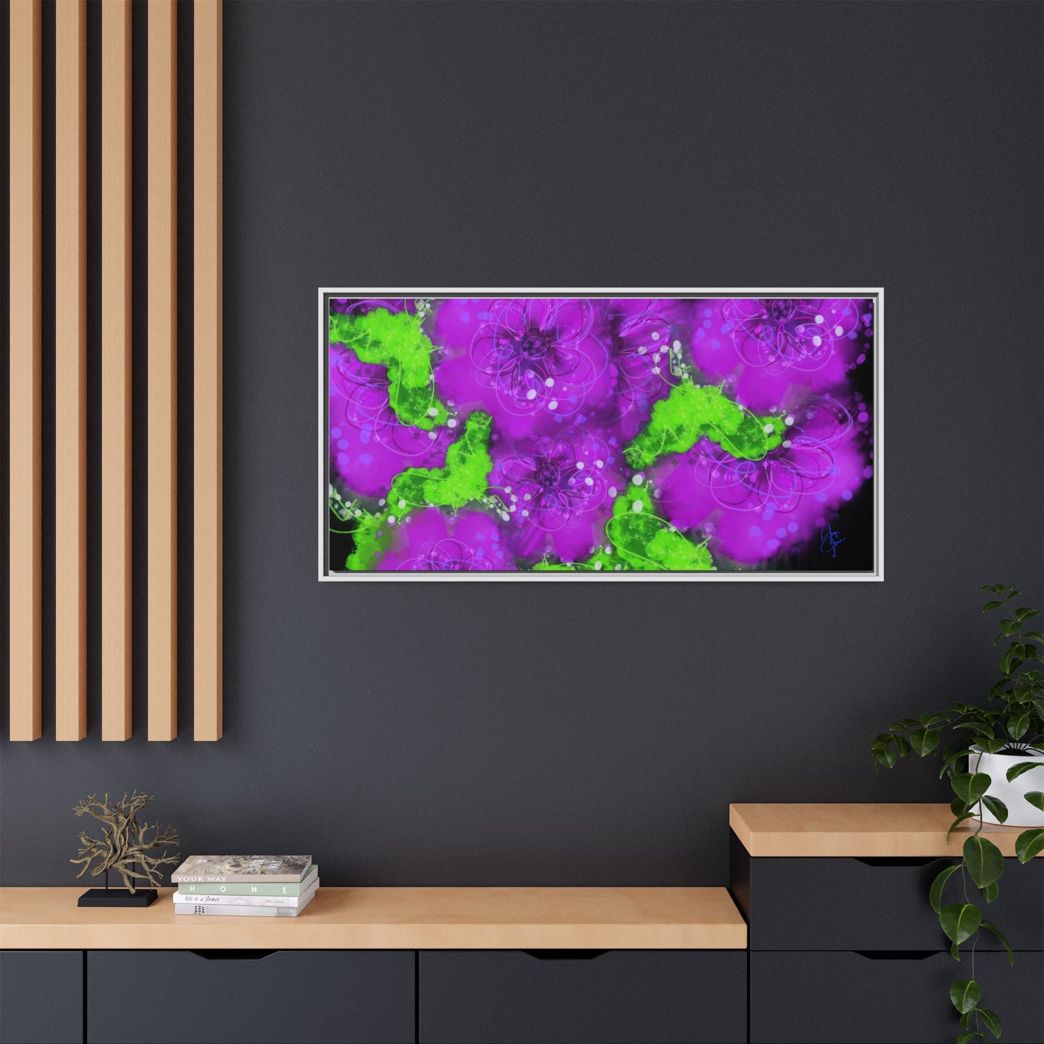 Framed Floral Canvas Print — Matte Multi-Color Blooms Wall Art