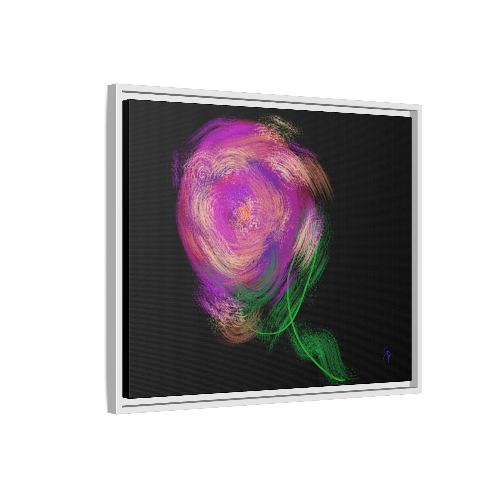 Abstract Rose Swirl Matte Framed Canvas — Multicolor Floral Wall Art