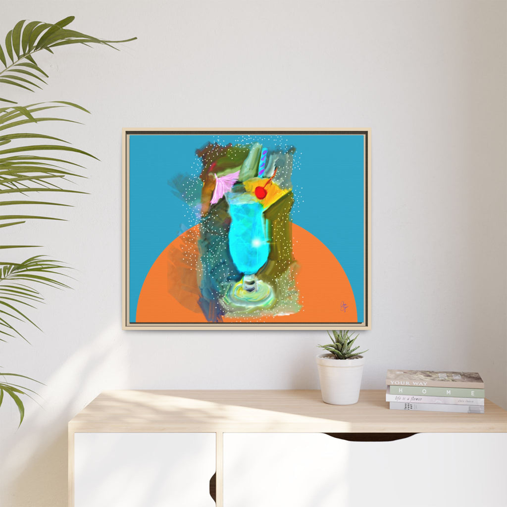 Tropical Blue Cocktail Canvas Print — Framed Matte Bar Art