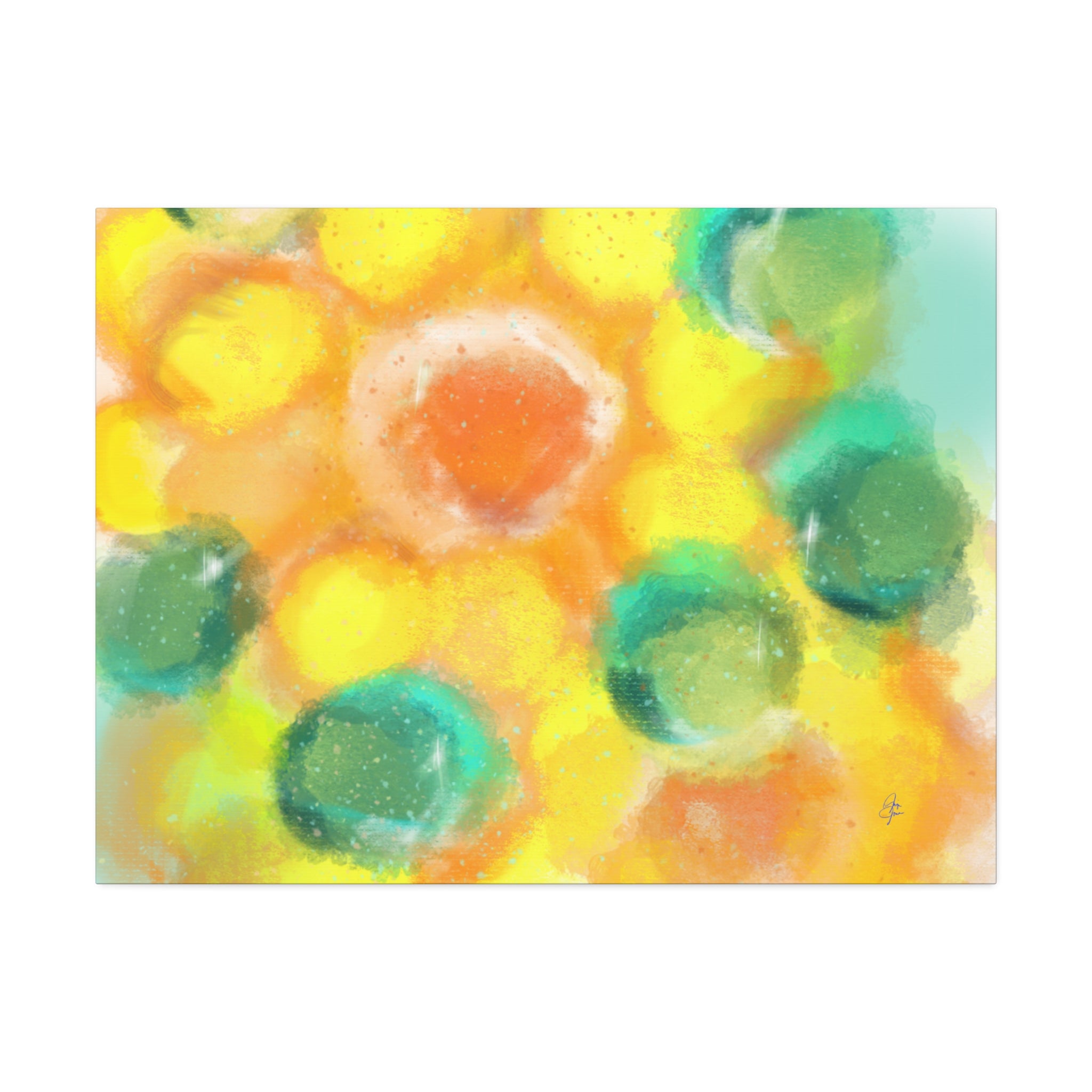 Abstract Sunshine Circles Canvas Art – Vibrant Yellow & Teal Stretched Wall Decor