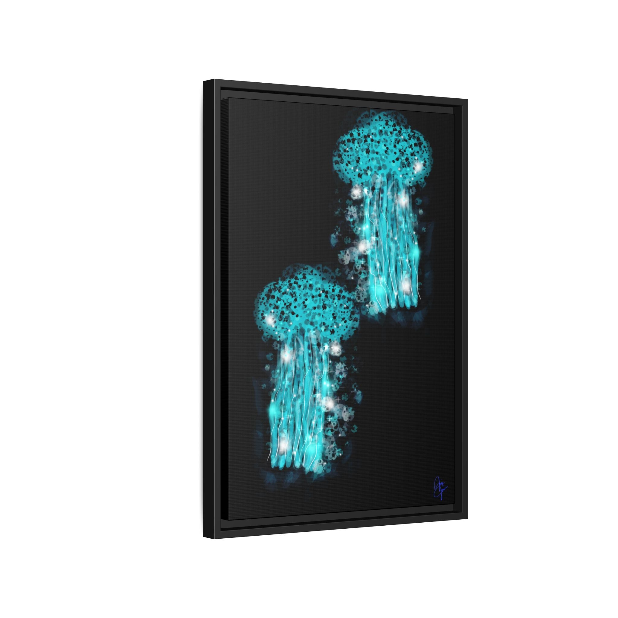 Glowing Jellyfish Art Print — Framed Matte Canvas