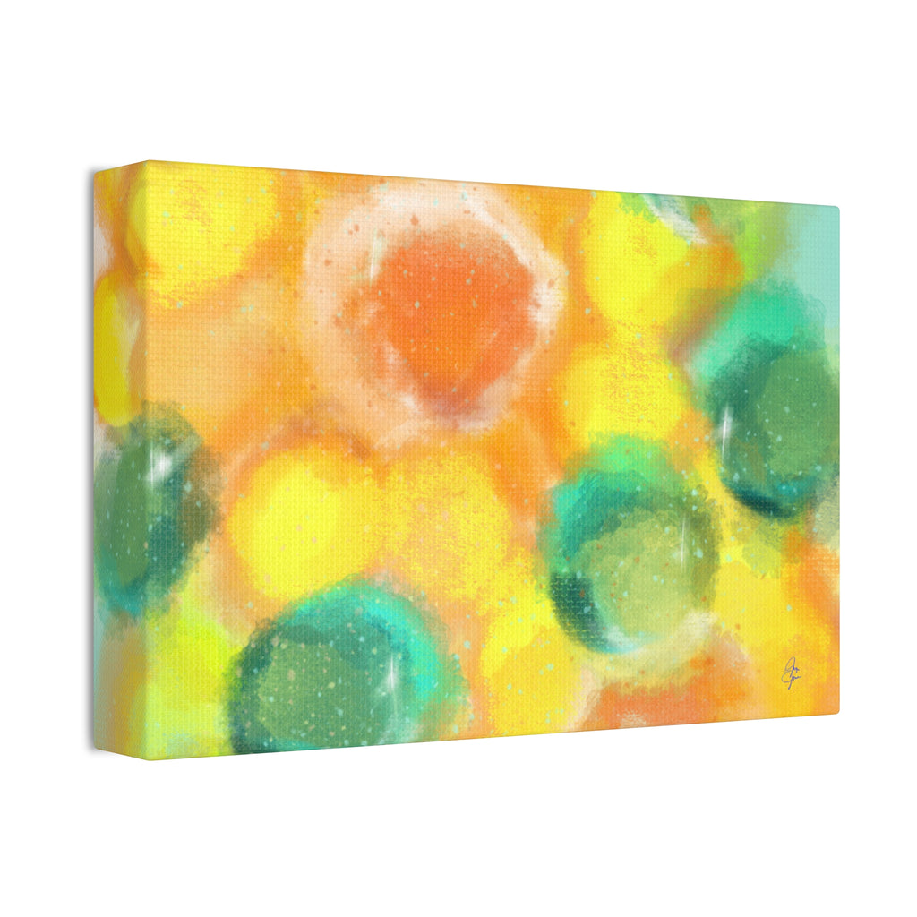 Abstract Sunshine Circles Canvas Art – Vibrant Yellow & Teal Stretched Wall Decor