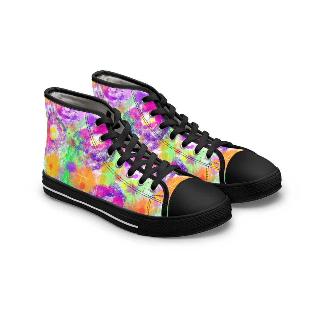 High Top Sneakers - Bright Tie-Dye Floral Print for Women