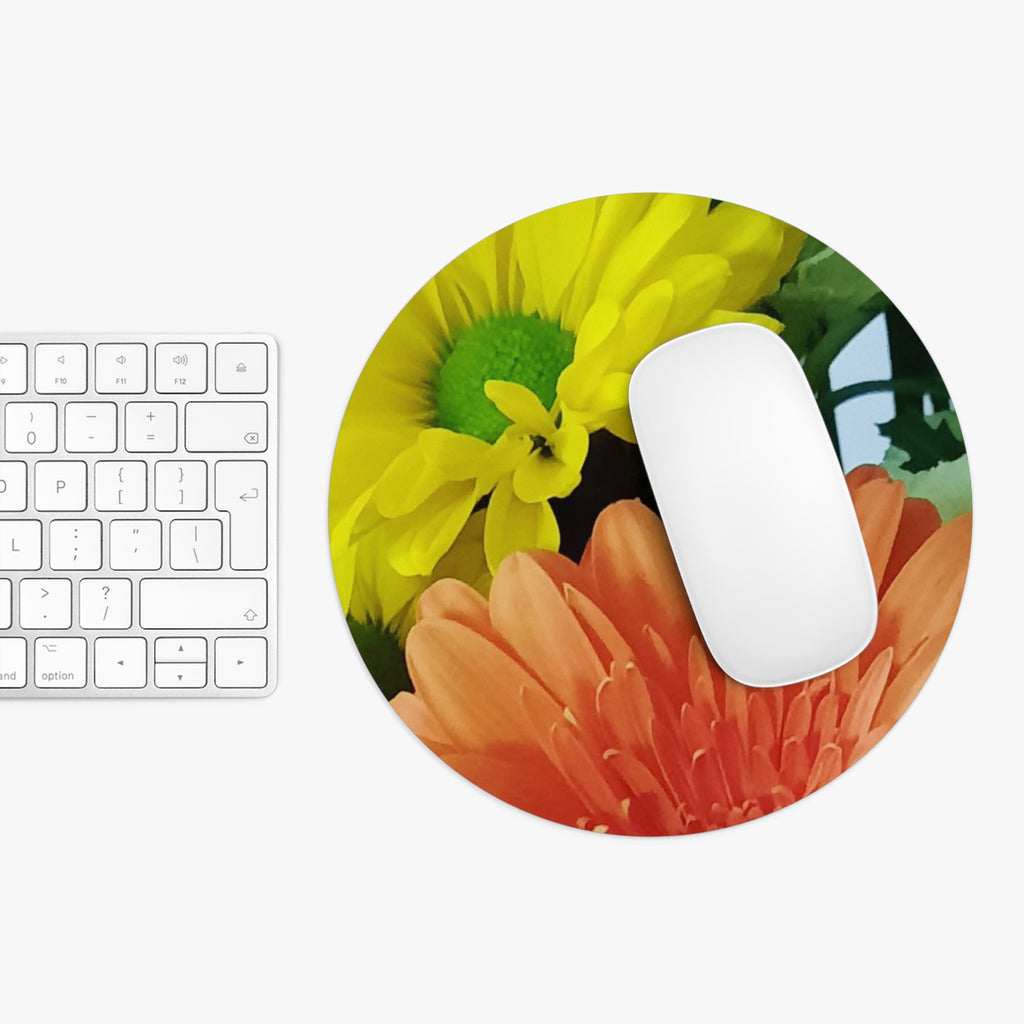 Gerbera Daisy Floral Mouse Pad — Bright Orange Flower Desk Mat