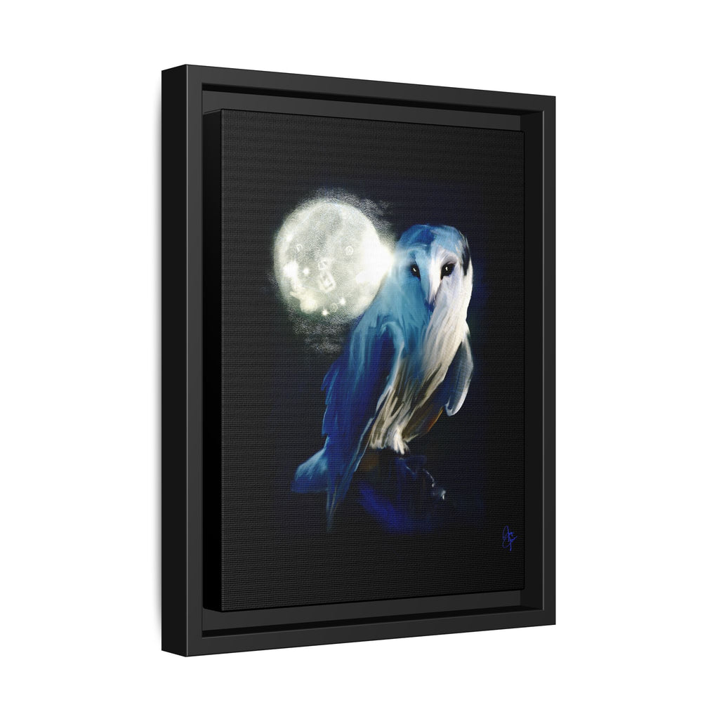 Moonlight Owl Matte Framed Canvas — Mystical Blue Owl Wall Art