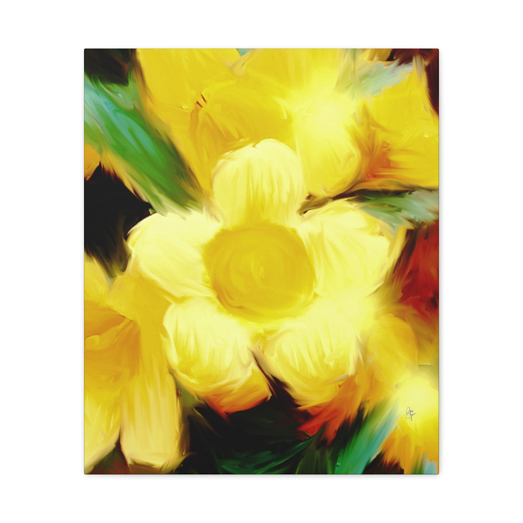 Yellow Floral Canvas Wall Art – Bright Sunflower-Style Painting, Matte Stretched Print