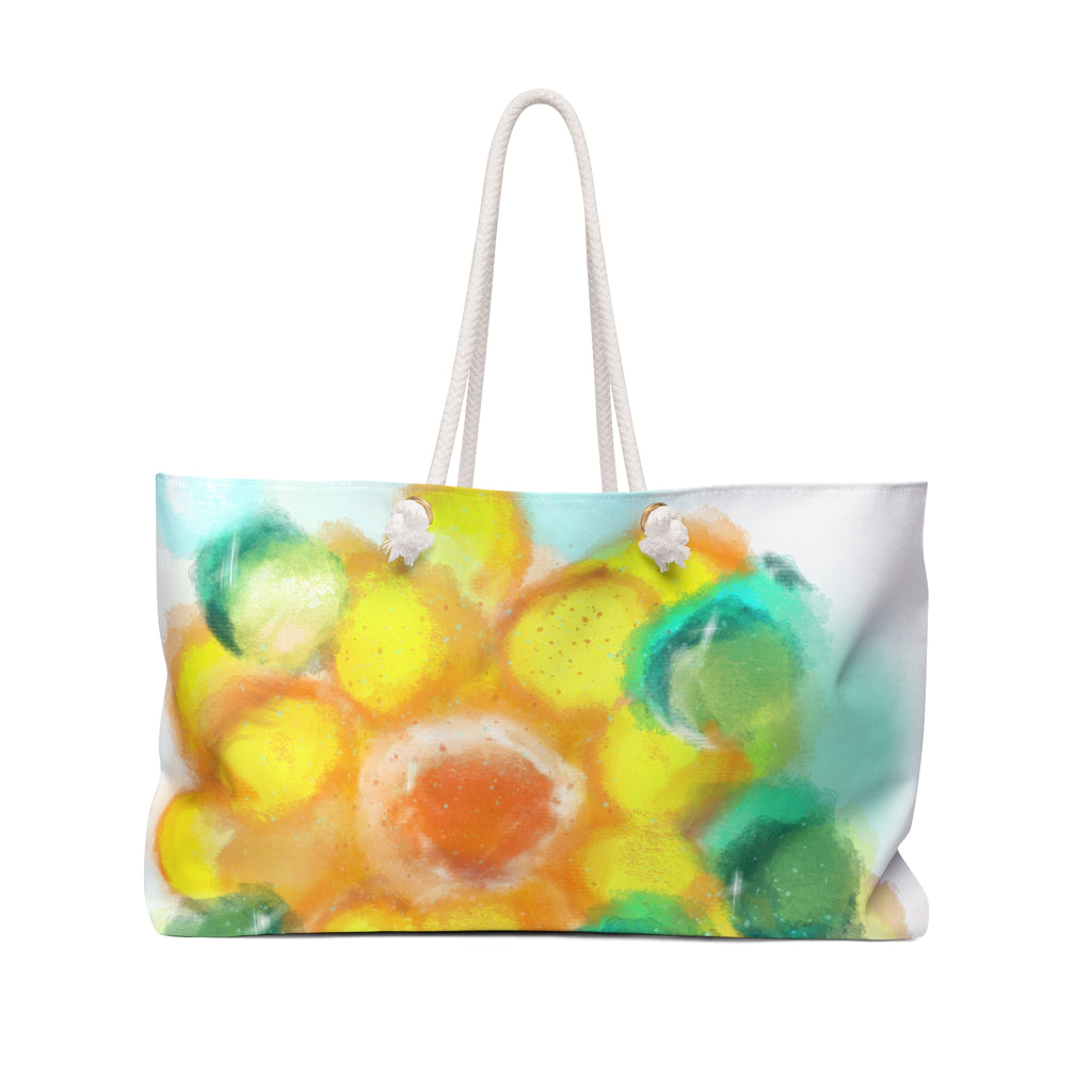Floral Watercolor Weekender Bag — Bright Yellow Sunflower Tote for Beach & Travel