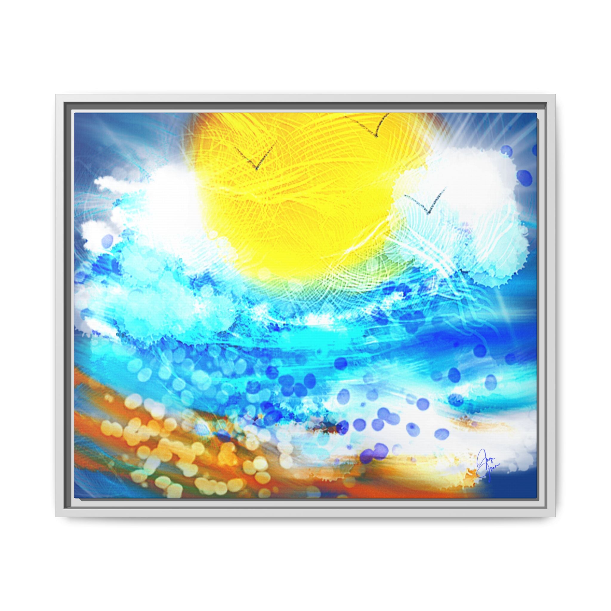 Sunshine Shore Matte Canvas Framed Wall Art — Bright Abstract Beach Print