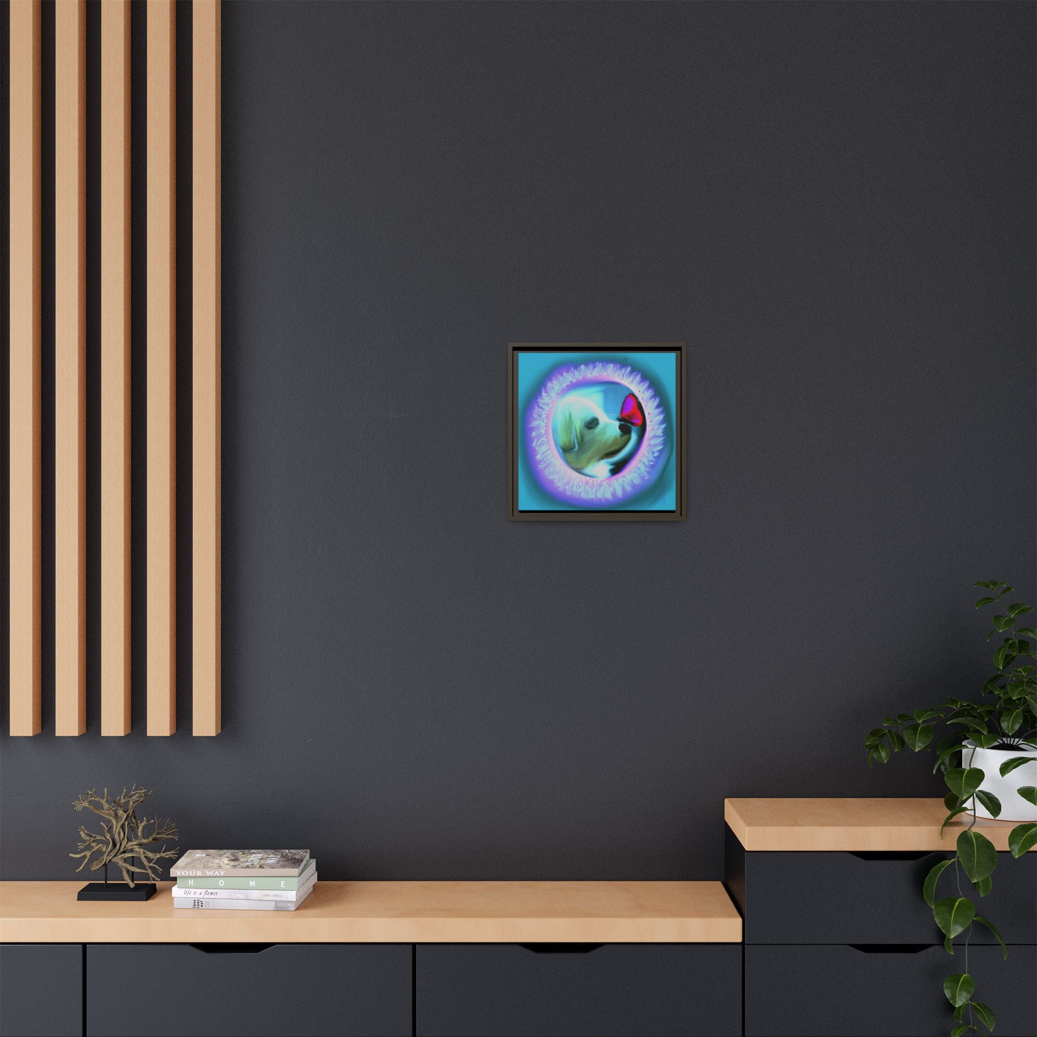 Framed Matte Canvas - Puppy with Butterfly Pop Art