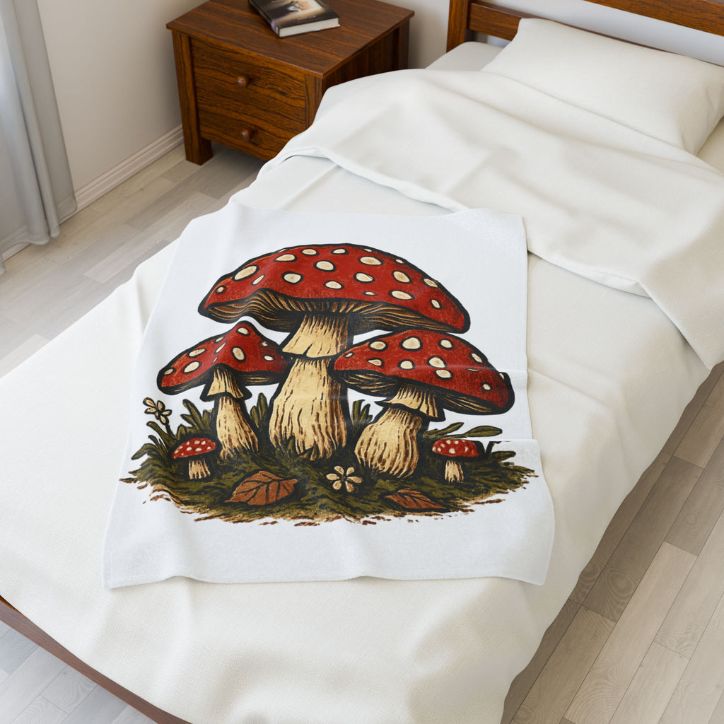 Toadstool Mushrooms Velveteen Plush Blanket – Cozy Red Fungi Throw for Nature Lovers
