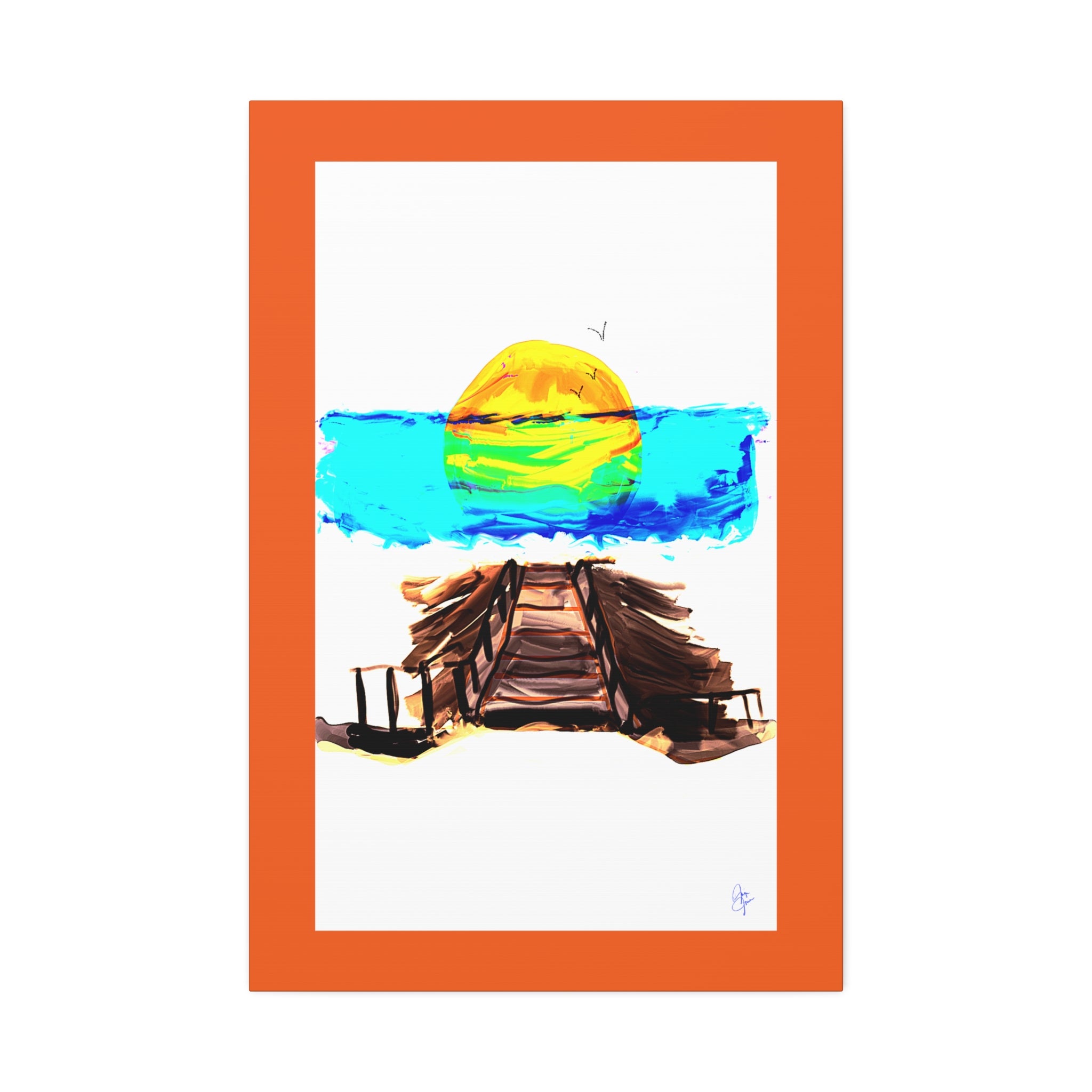 Beach Pier Sunrise Canvas Wall Art – Vibrant Tropical Seascape on Stretched Canvas