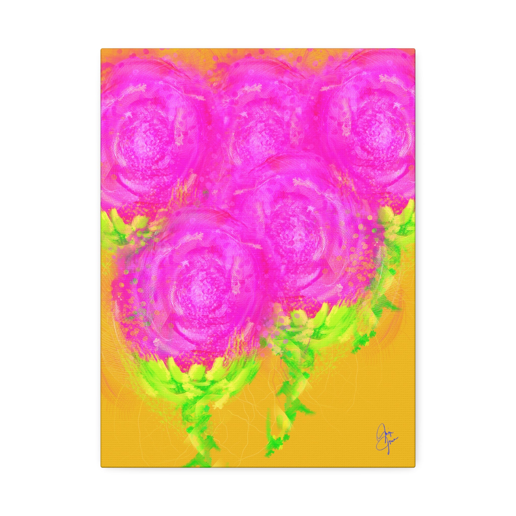 Bright Pink Floral Canvas Print — Modern Abstract Rose Wall Art (Stretched Canvas)