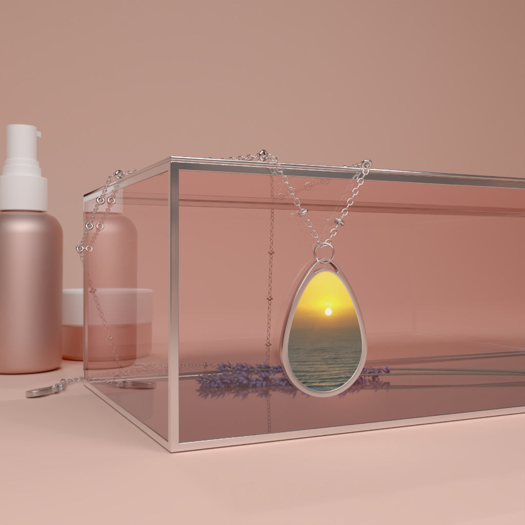 Sunset Oval Necklace - Elegant Teardrop Pendant for Nature Lovers