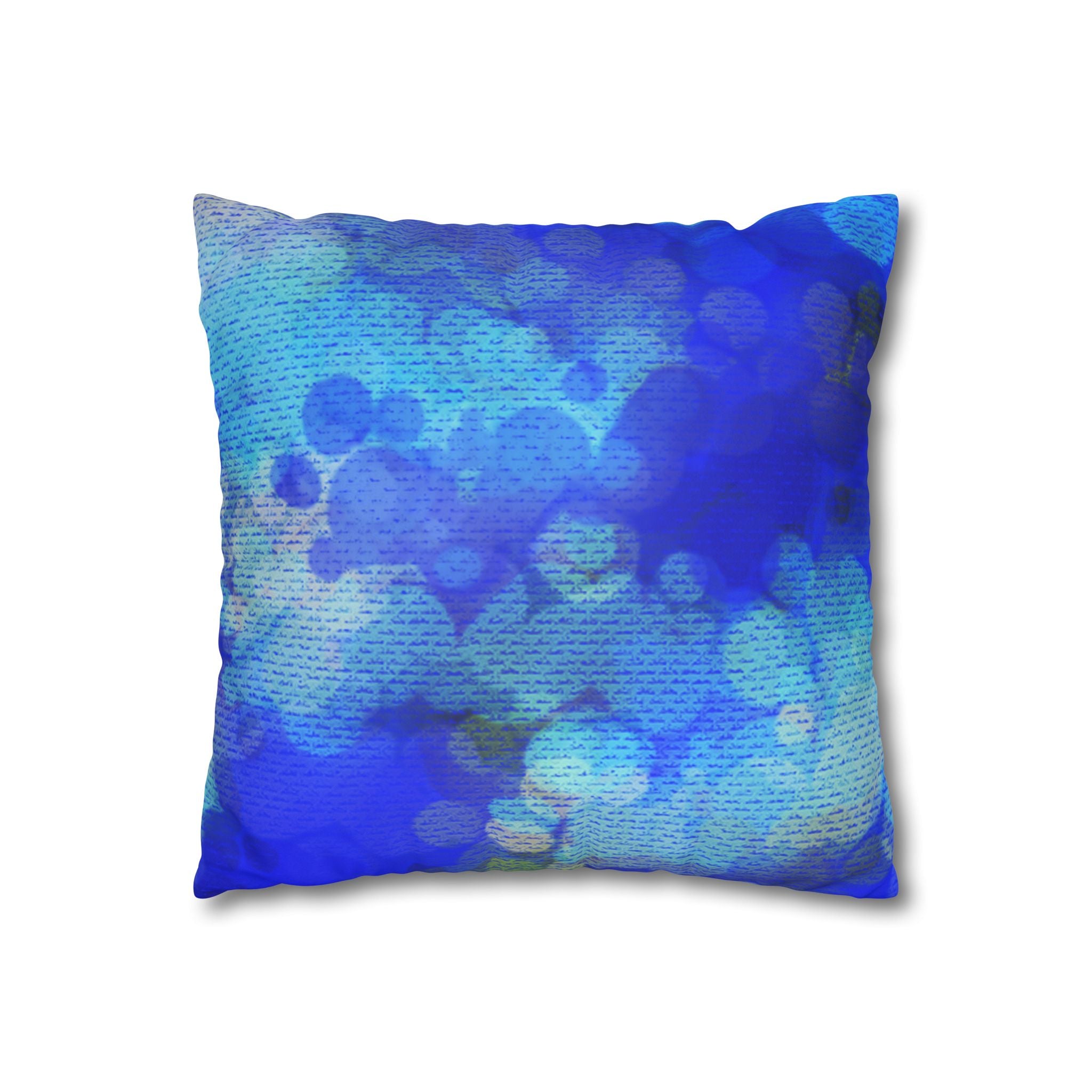 Blue Bokeh Faux Suede Pillowcase — Abstract Coastal Accent Pillow Cover