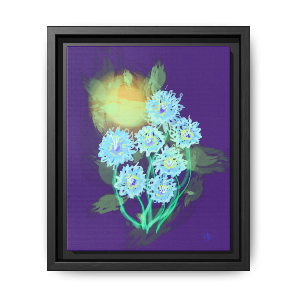 Framed Floral Canvas Art — Blue & Yellow Abstract Bouquet (Matte)