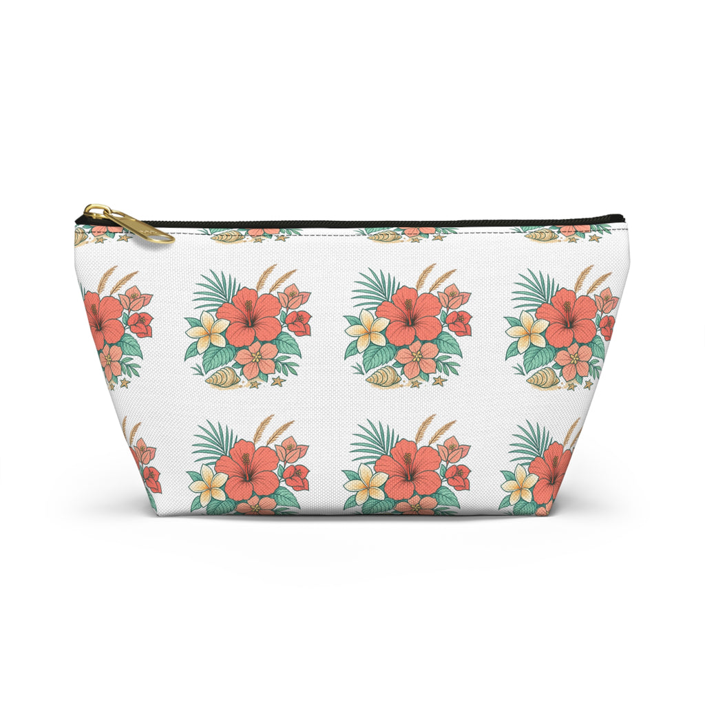 Tropical Floral Accessory Pouch — Hibiscus Cosmetic Bag with T-Bottom