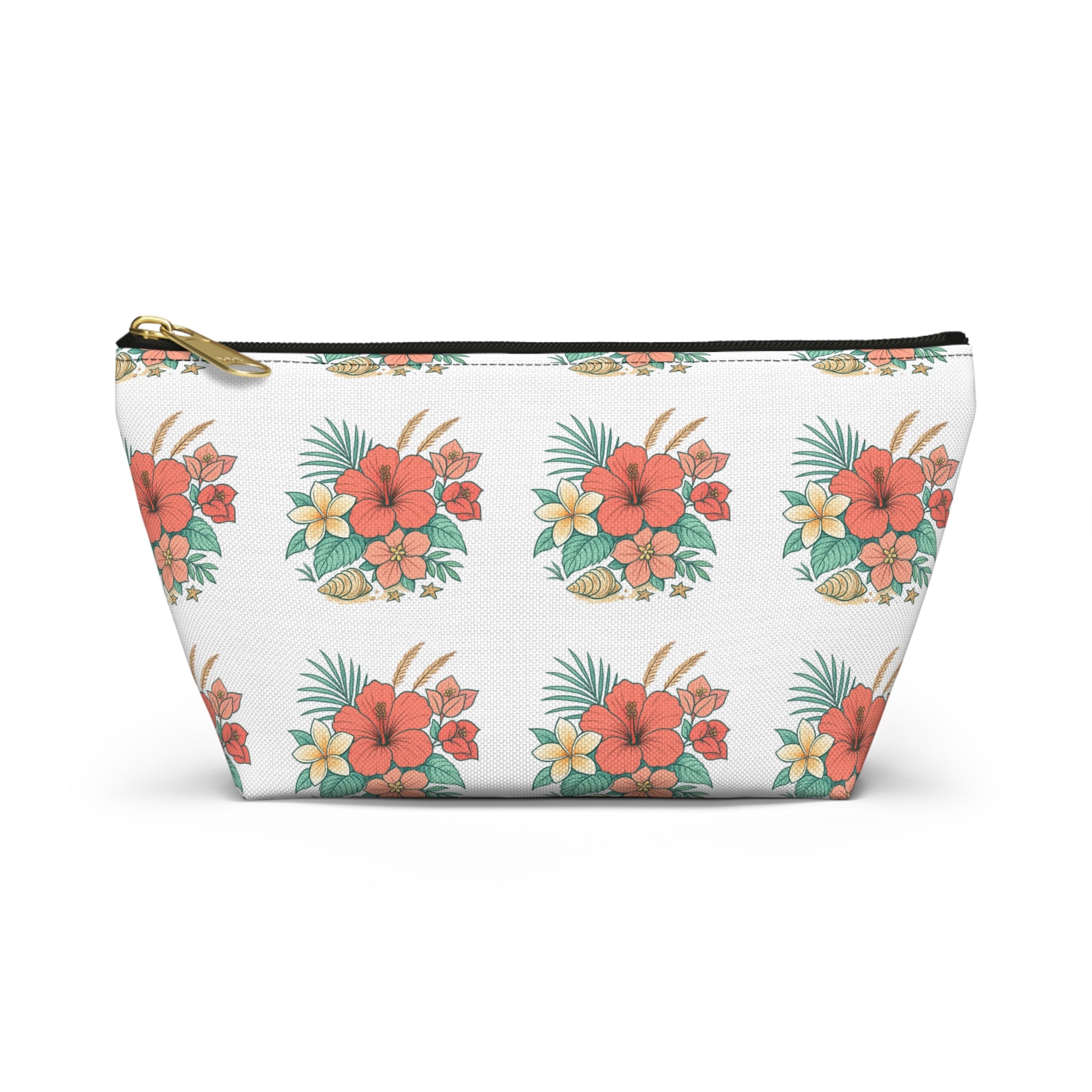 Tropical Floral Accessory Pouch — Hibiscus Cosmetic Bag with T-Bottom