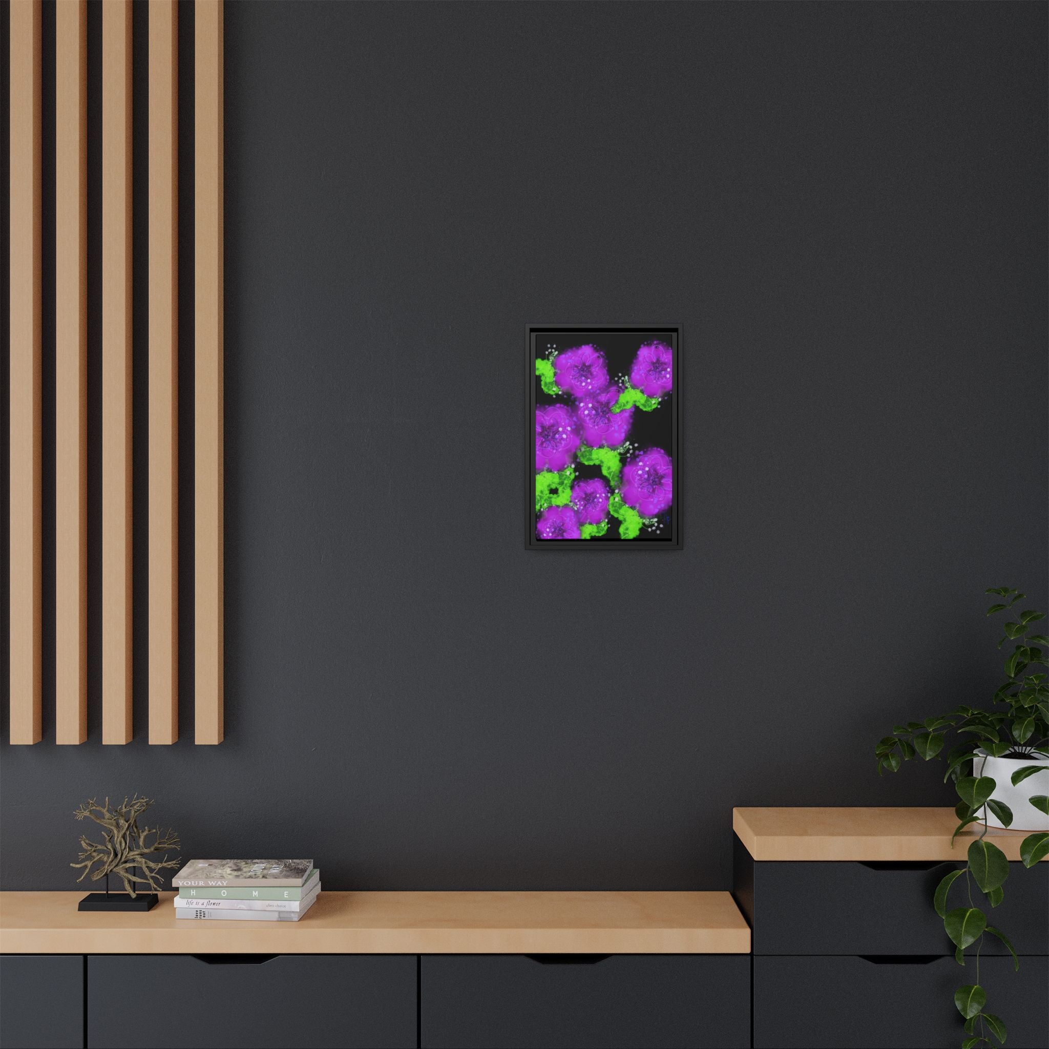 Framed Floral Canvas Print — Matte Multi-Color Blooms Wall Art