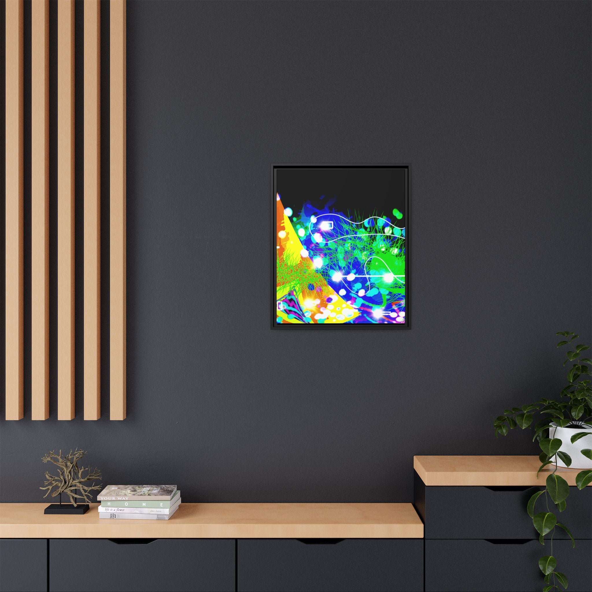 Abstract Neon Wave Matte Canvas Framed Art