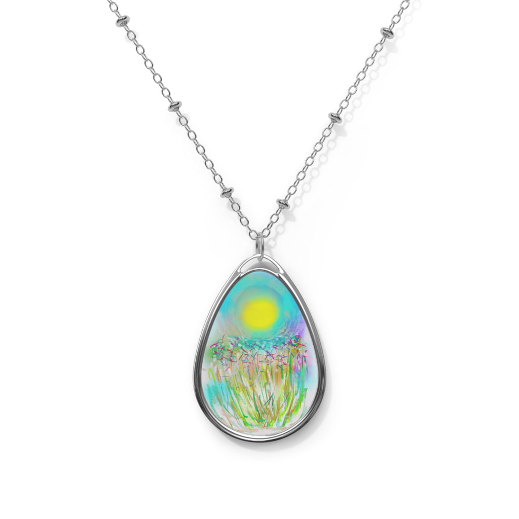 Oval Necklace — Pastel Meadow Sun Teardrop Pendant