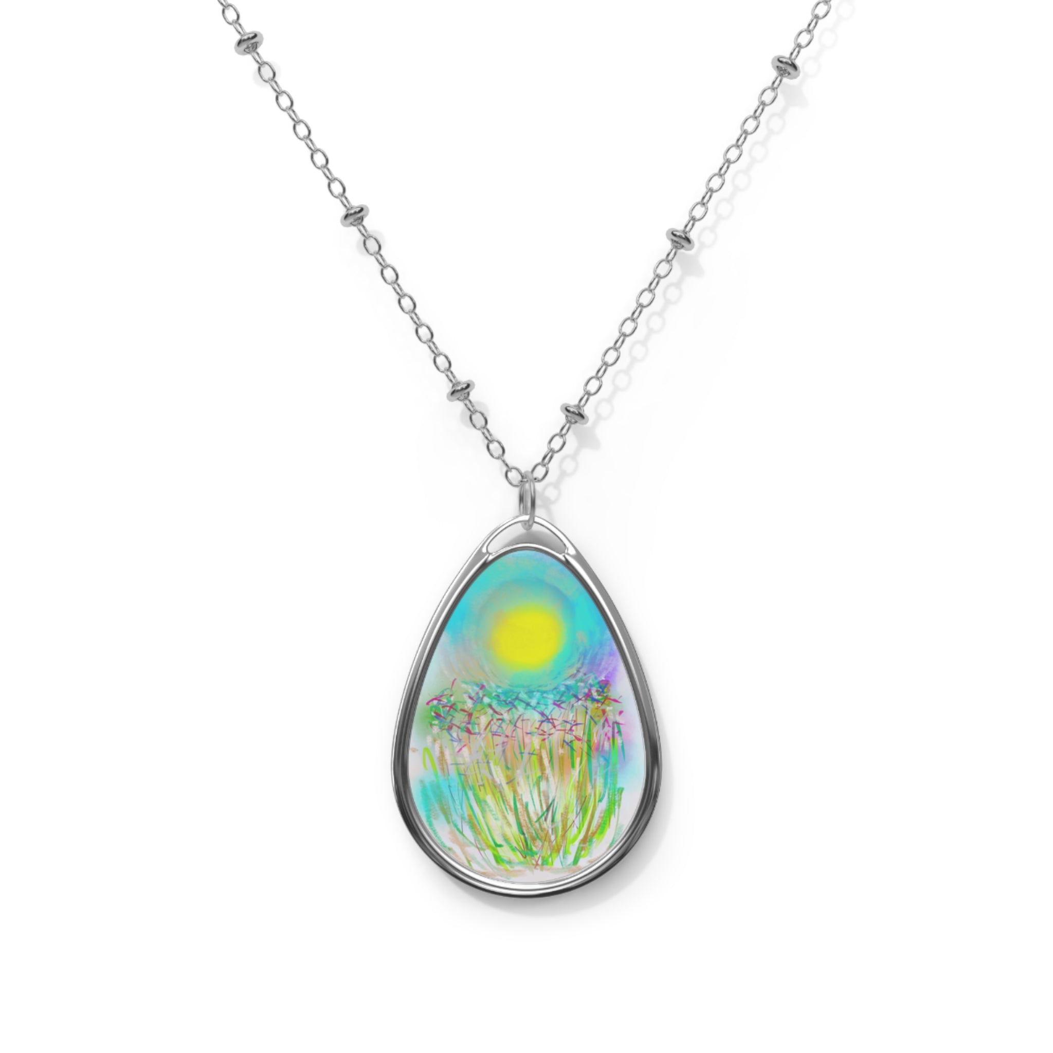 Oval Necklace — Pastel Meadow Sun Teardrop Pendant