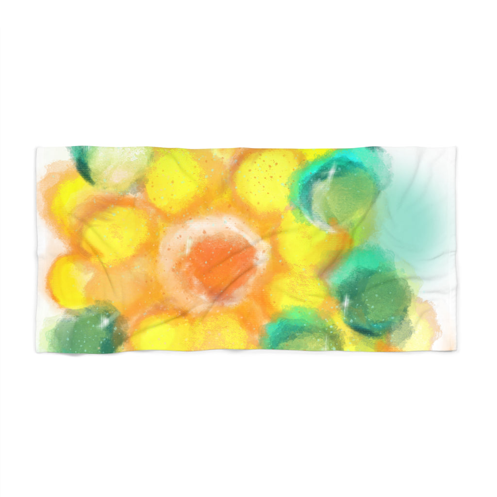 Beach Towel - Bright Watercolor Sunflower Design | Vibrant Tropical Summer Towel