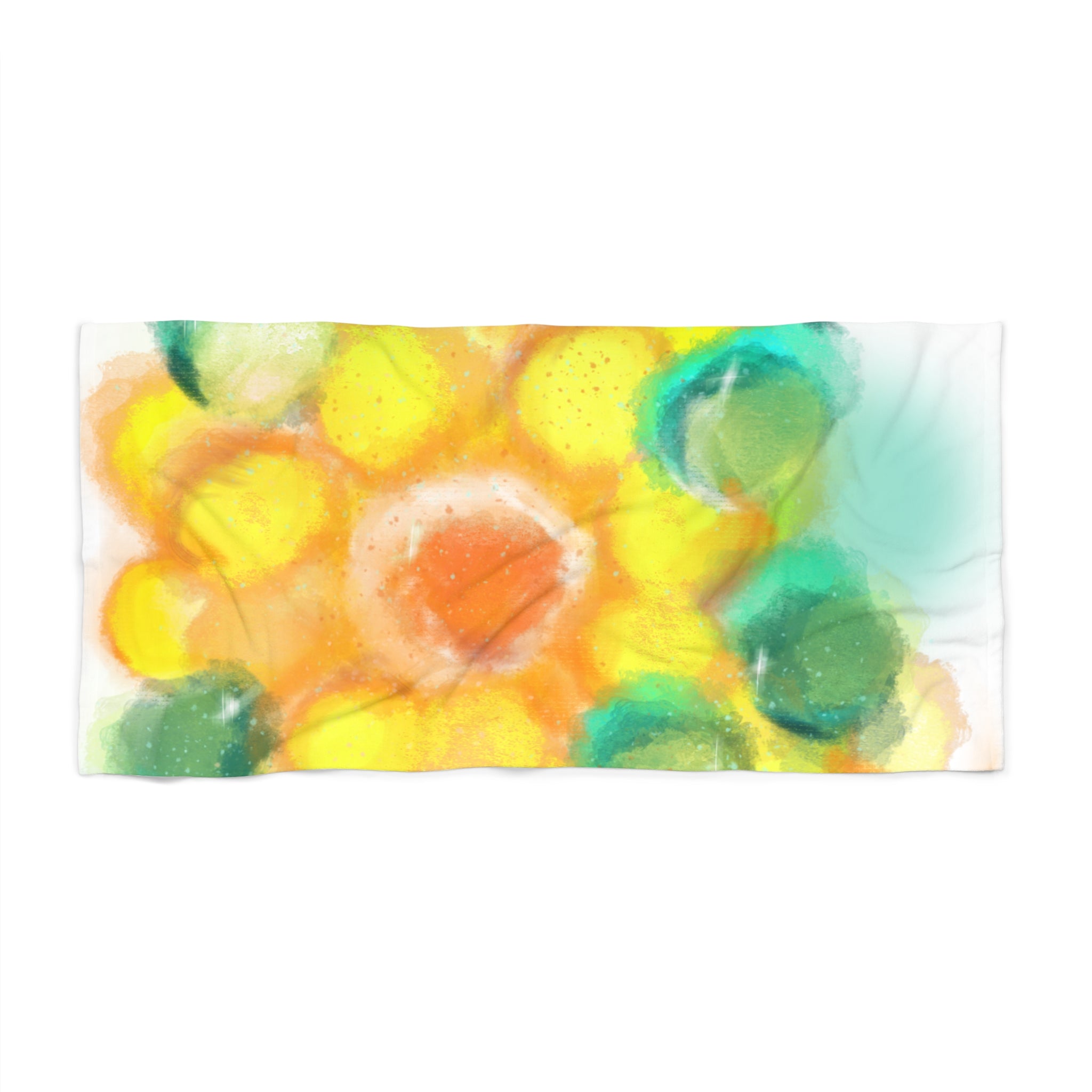 Beach Towel - Bright Watercolor Sunflower Design | Vibrant Tropical Summer Towel
