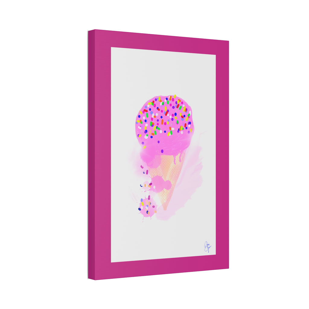 Pink Sprinkle Ice Cream Cone Canvas Print — Cute Pastel Wall Art