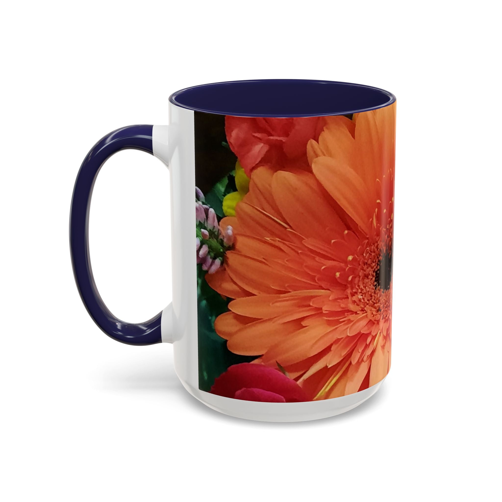 Floral Gerbera Accent Coffee Mug — Orange & Yellow Daisy Photo Wrap (11/15 oz)