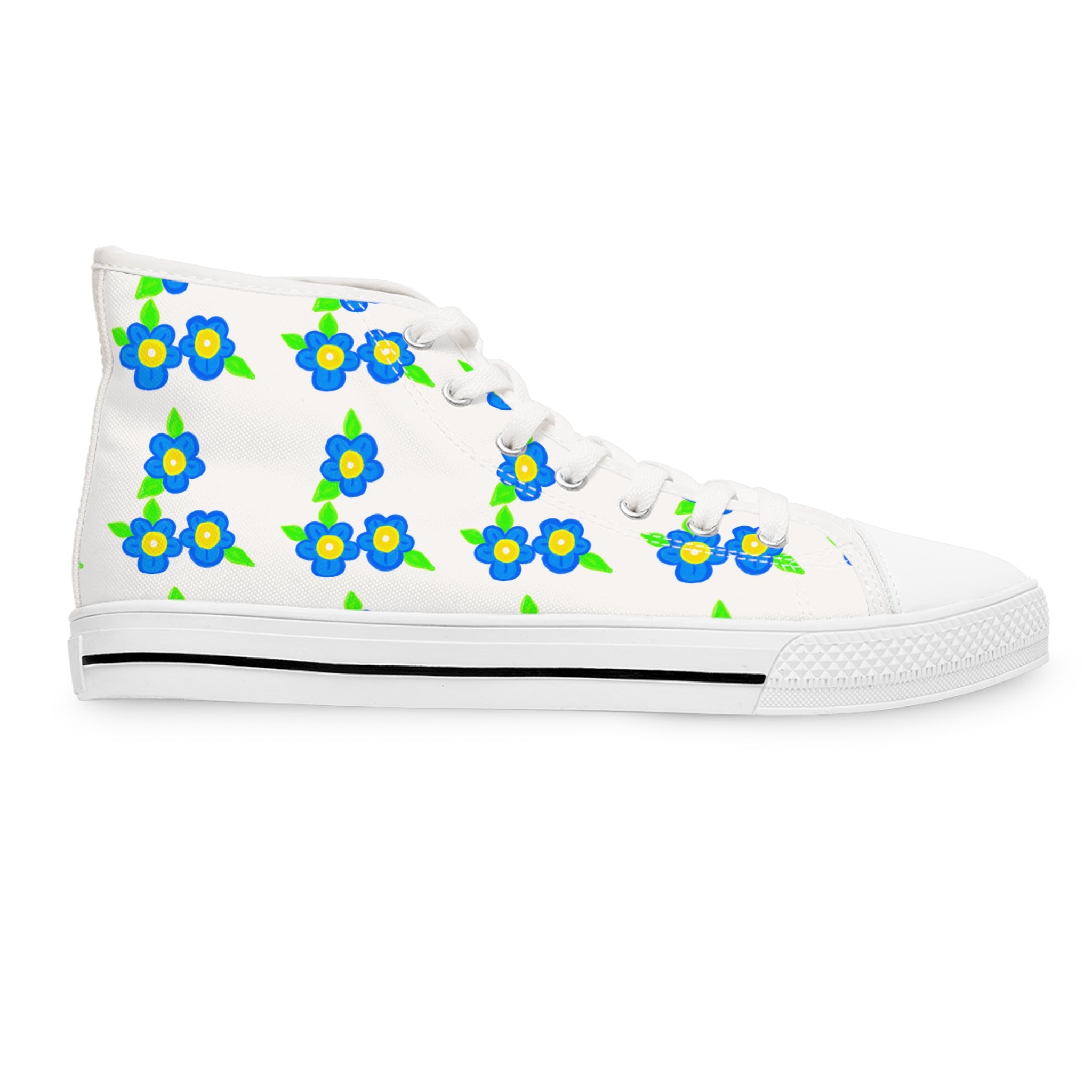 Women's High Top Sneakers — Blue & Green Floral Pattern