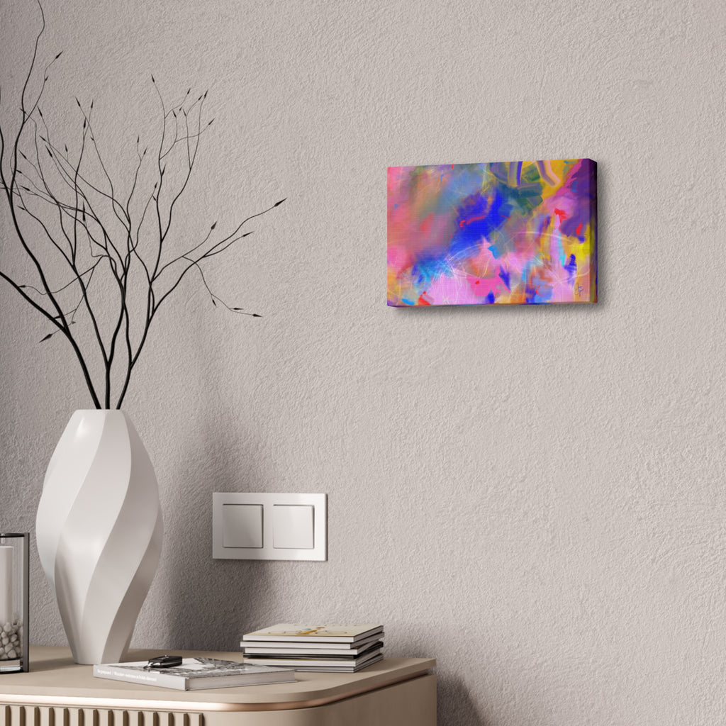 Abstract Color Burst Canvas – Vibrant Pink & Blue Stretched Wall Art