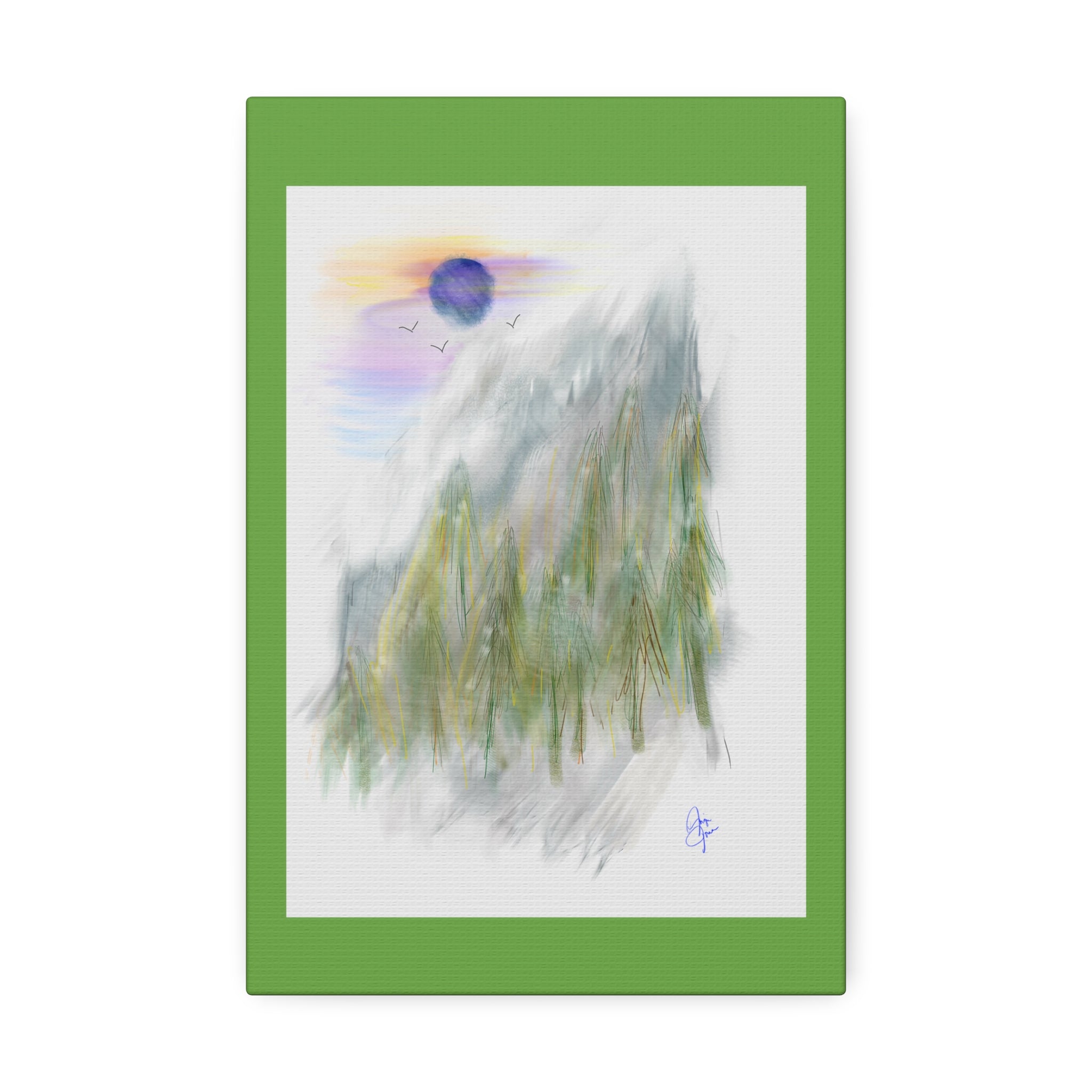 Mountain Mist Canvas Print — Green Stretched Wall Art