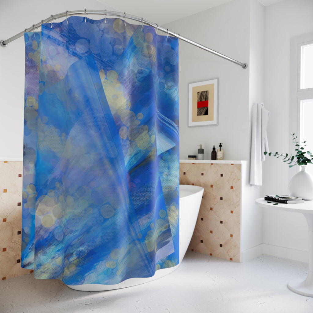 Blue Bokeh Abstract Shower Curtain – Calming Ocean-Inspired Bathroom Decor