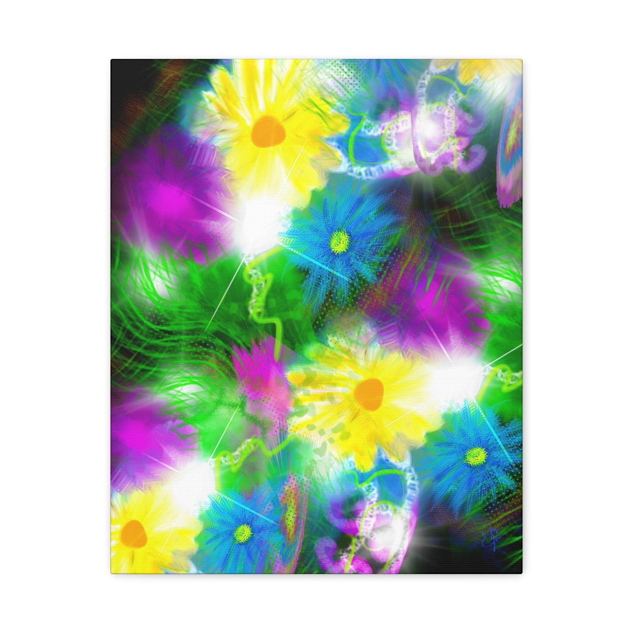 Bright Floral Abstract Matte Canvas Wall Art — Vibrant Daisy Pop