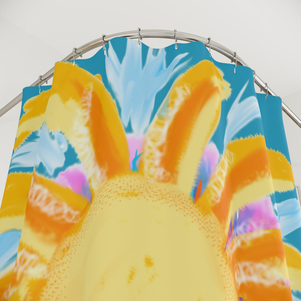 Sunburst Shower Curtain — Bright Yellow Sun Bathroom Decor