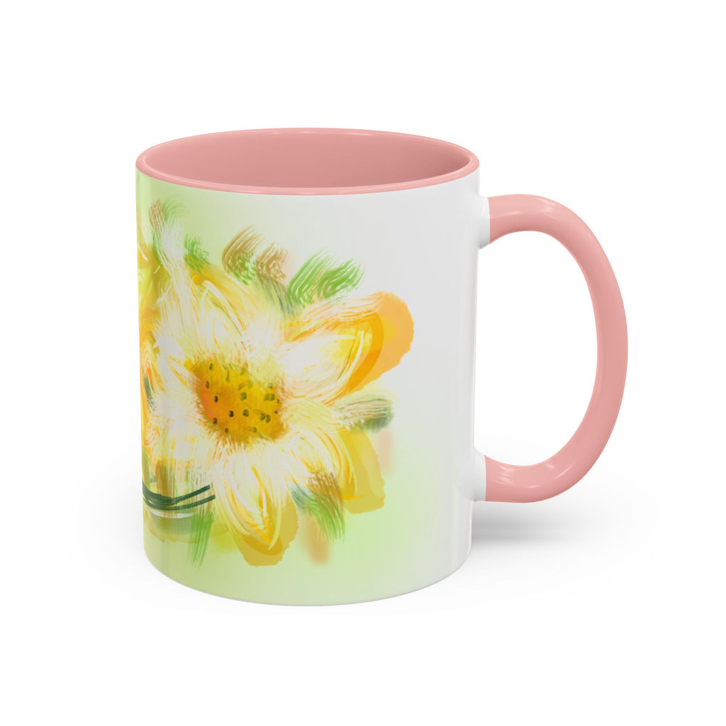 Sunlit Daisy Accent Coffee Mug — Yellow Floral 11/15oz