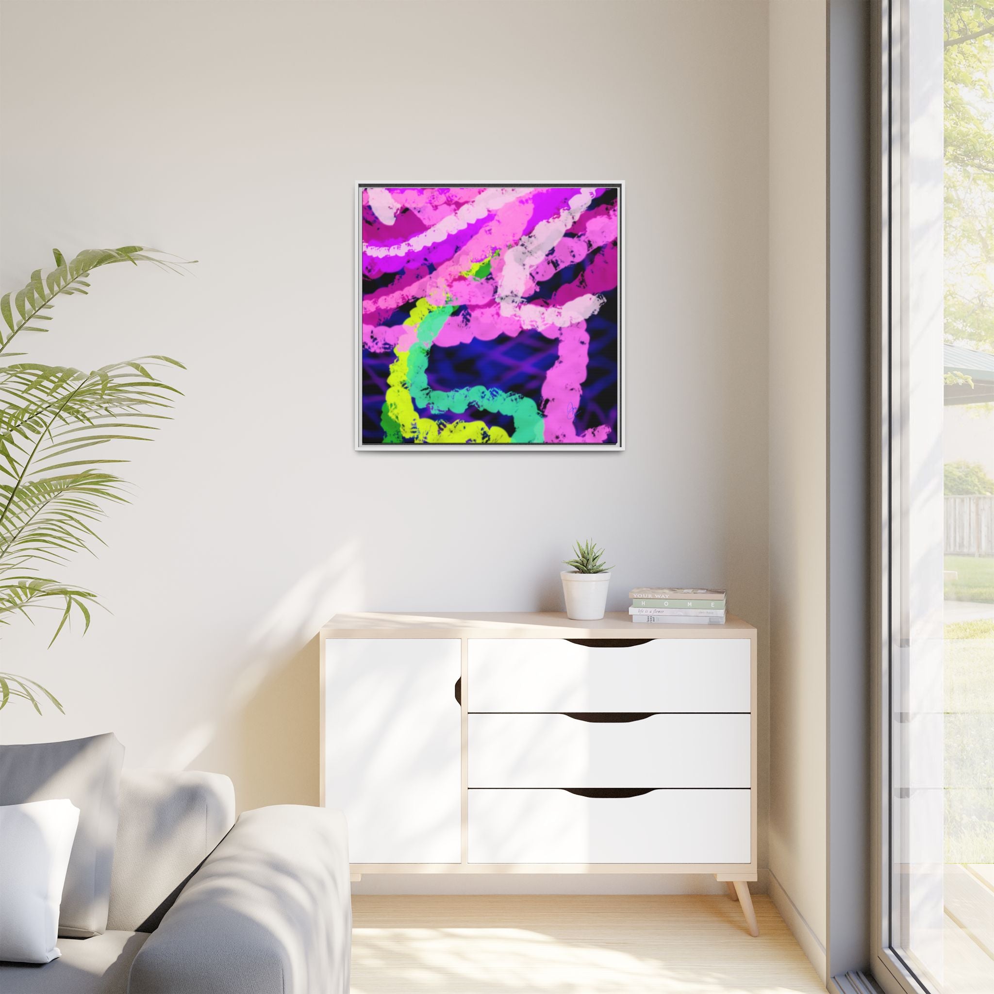 Framed Matte Canvas - Neon Rose Abstract Wall Art