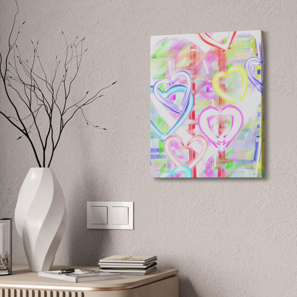 Colorful Neon Hearts Canvas Print — Stretched 1.5" Wall Art