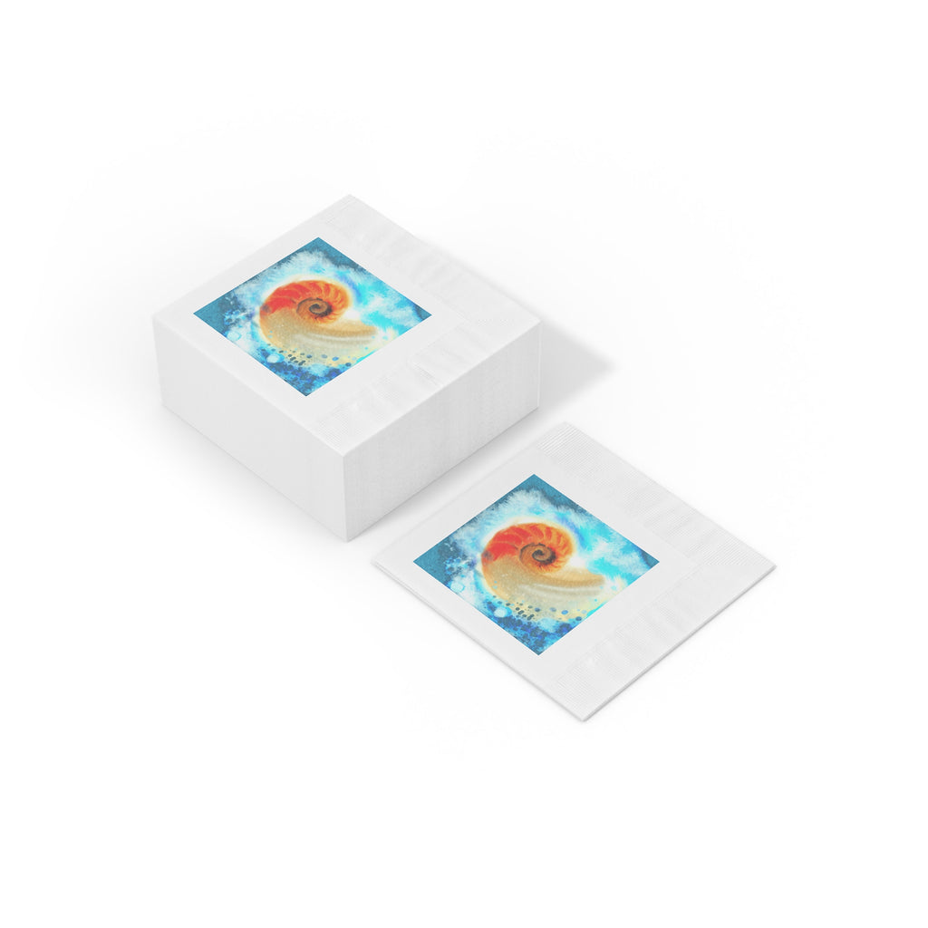 Seashell Spiral Cocktail Napkins — Ocean Watercolor Party Napkins