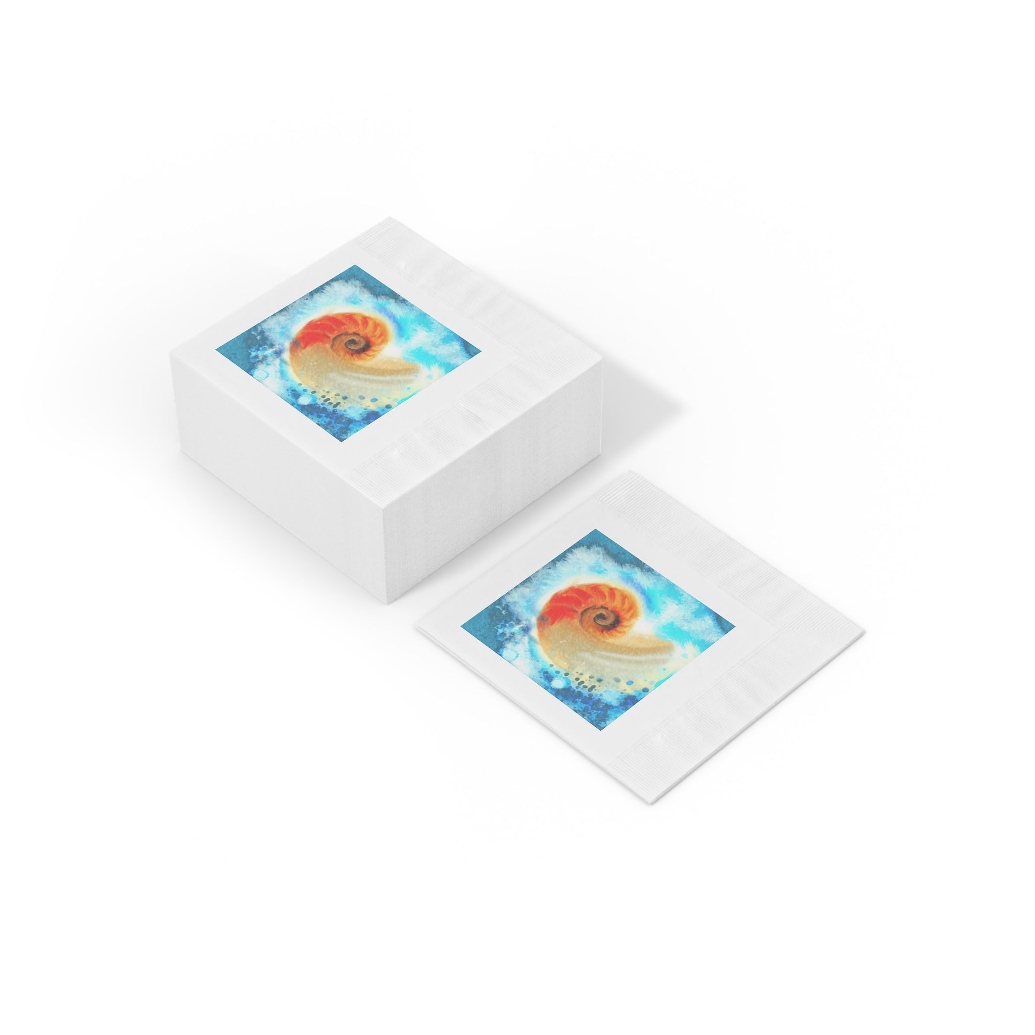 Seashell Spiral Cocktail Napkins — Ocean Watercolor Party Napkins