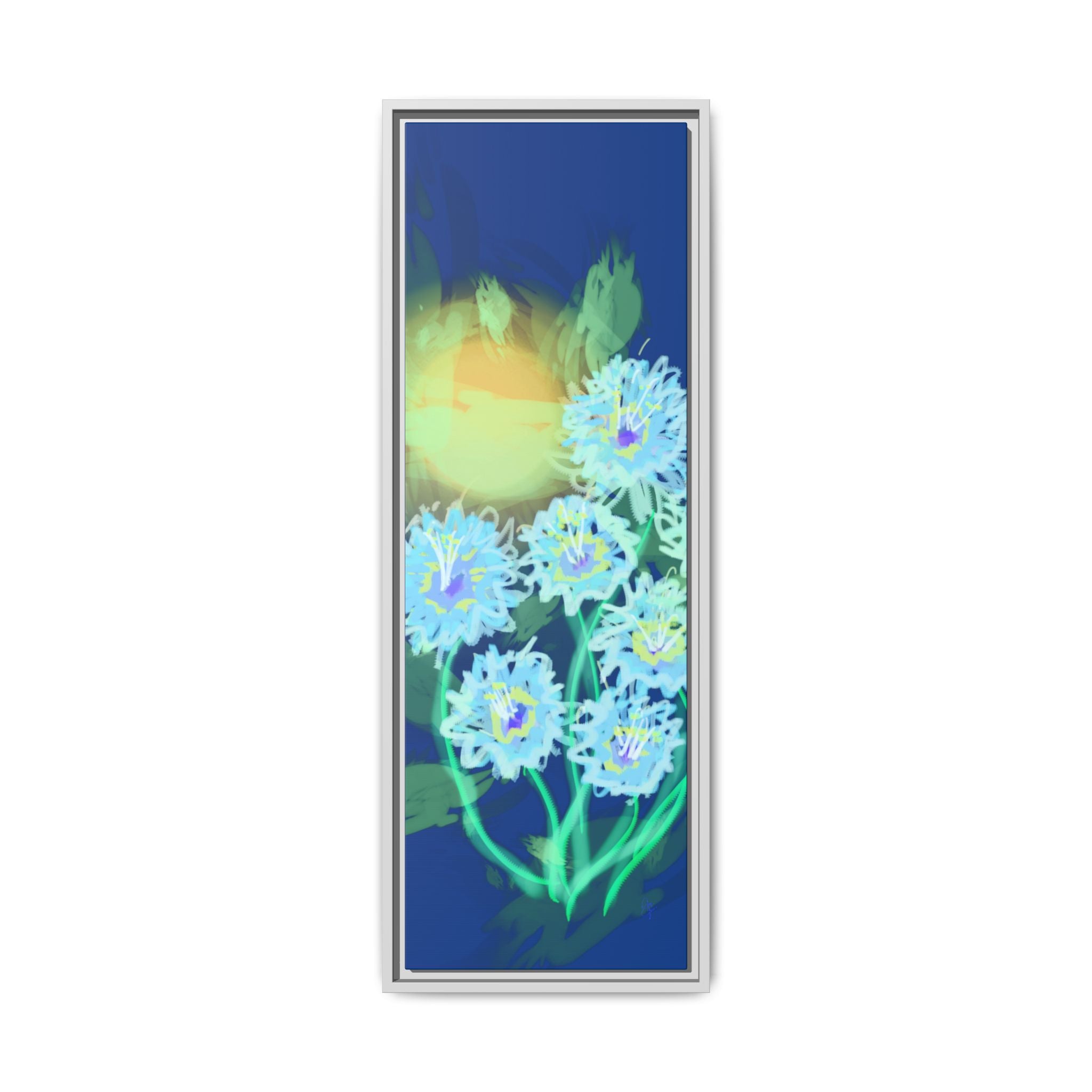 Framed Floral Canvas Art — Blue & Yellow Abstract Bouquet (Matte)