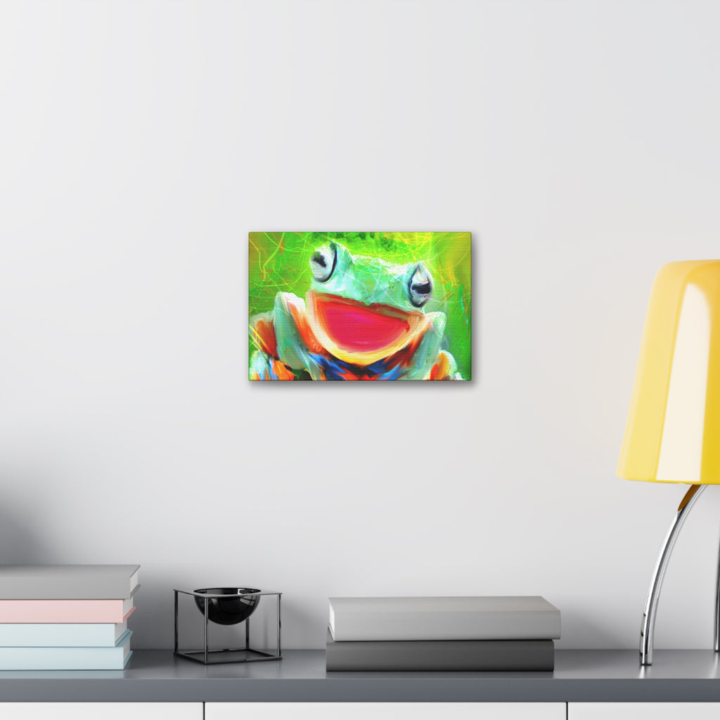 Vibrant Smiling Frog Canvas Print — Colorful Tropical Wall Art