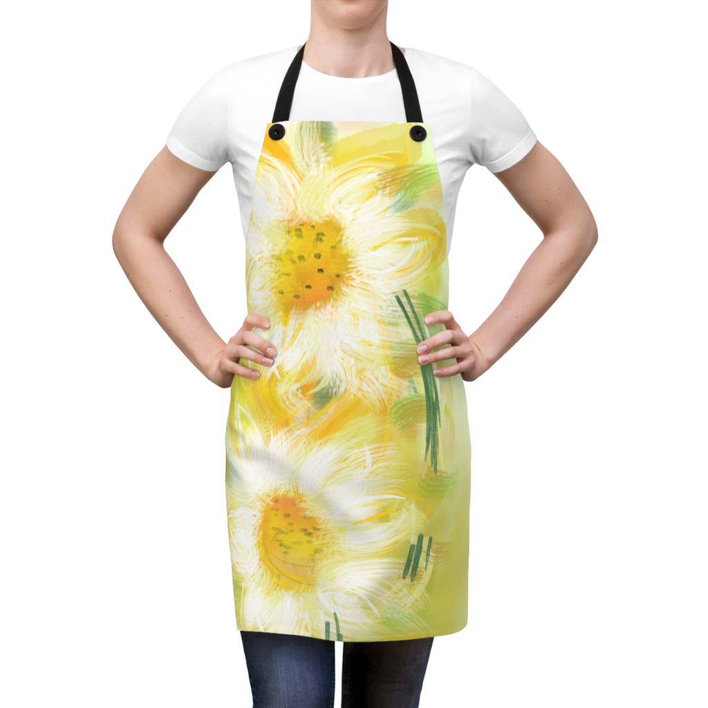 Sunflower Watercolor Apron — Bright Floral Kitchen Apron