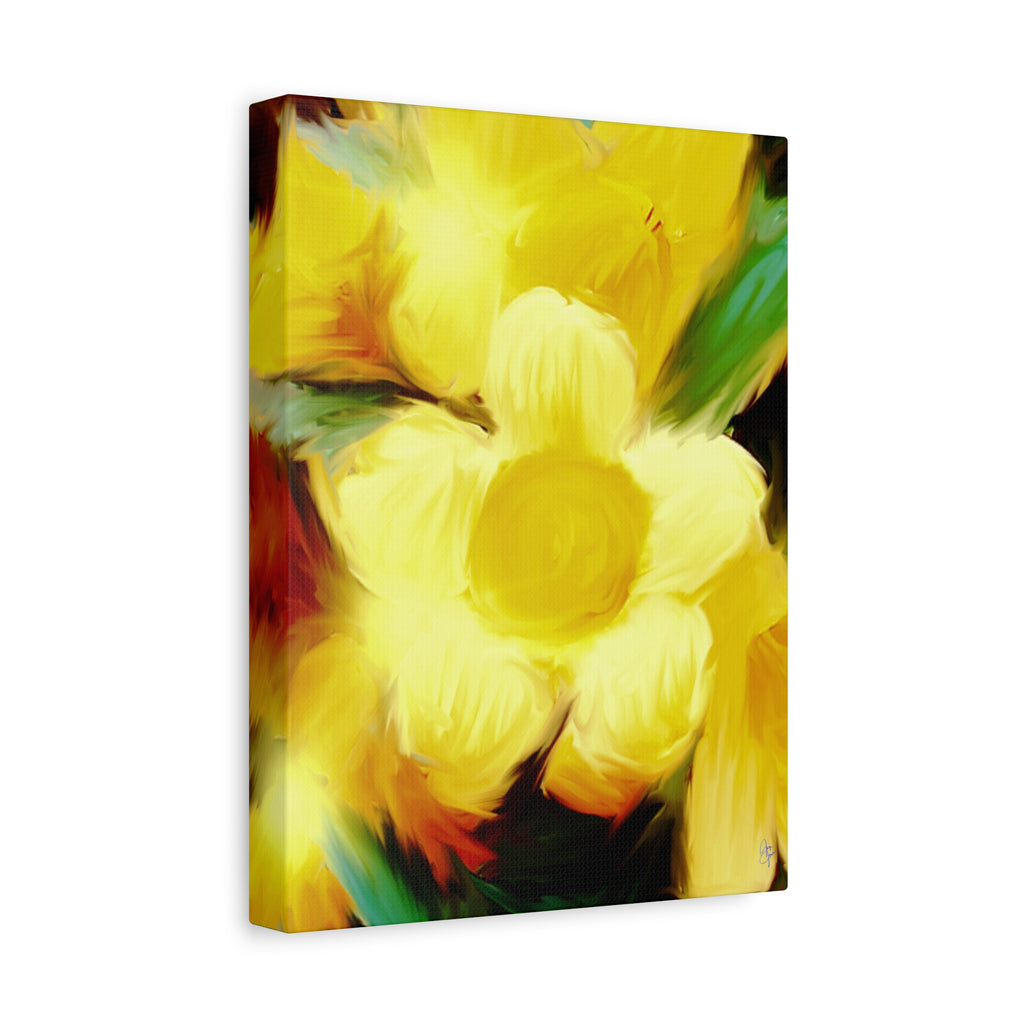 Yellow Floral Canvas Wall Art – Bright Sunflower-Style Painting, Matte Stretched Print