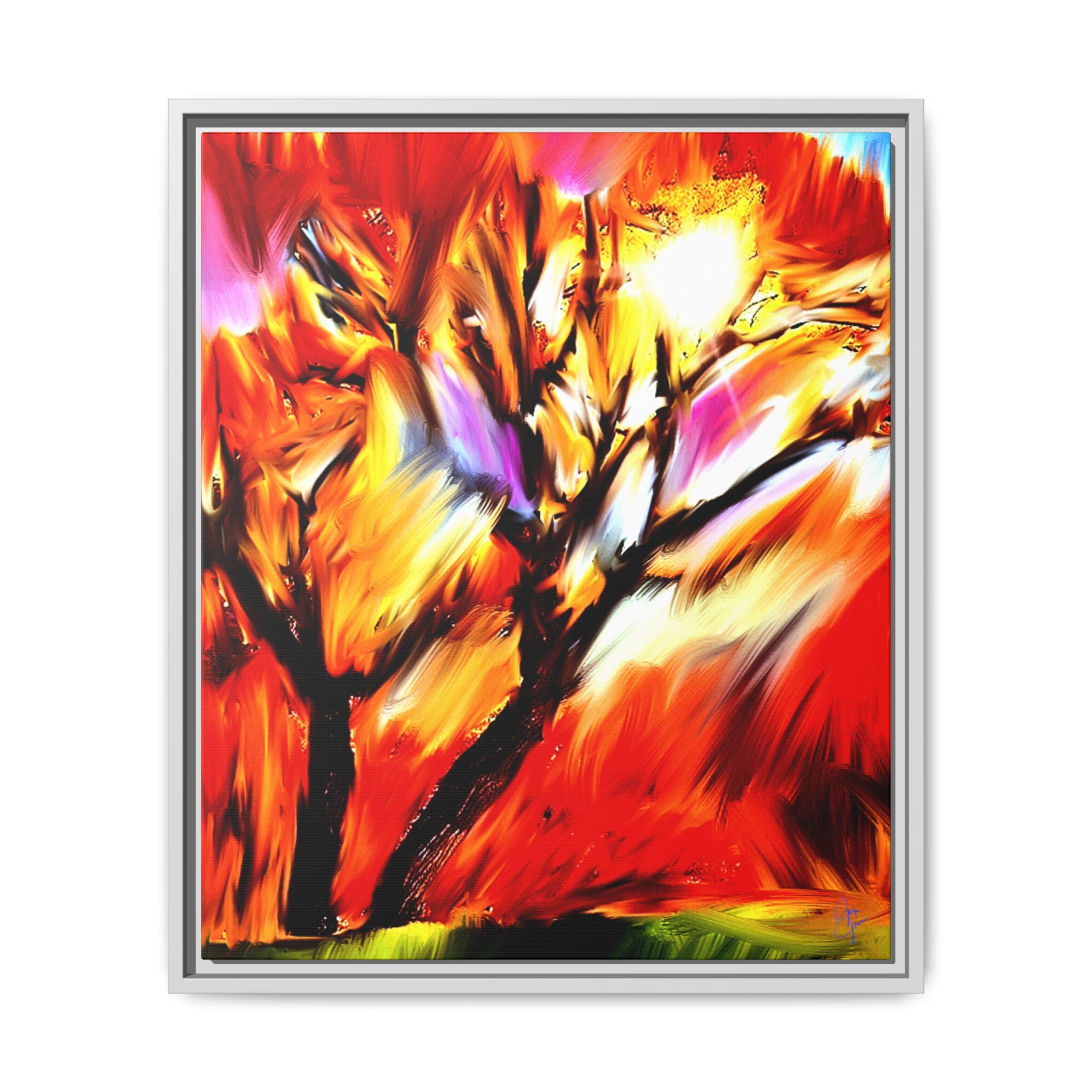 Framed Matte Canvas Print — Vibrant Tree Landscape