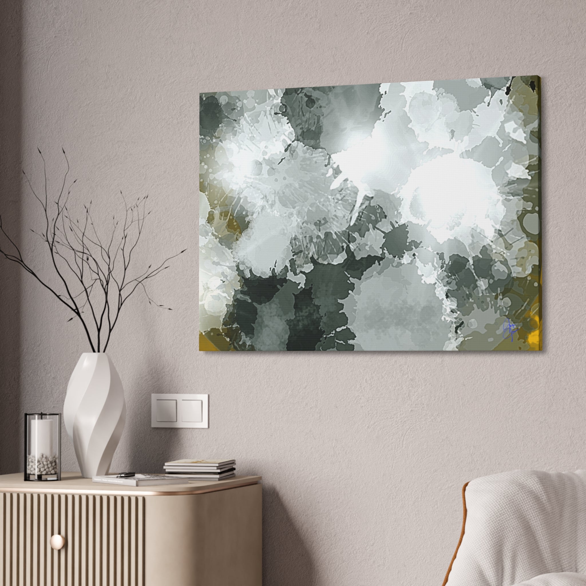 Abstract Gray Ink Splash Canvas