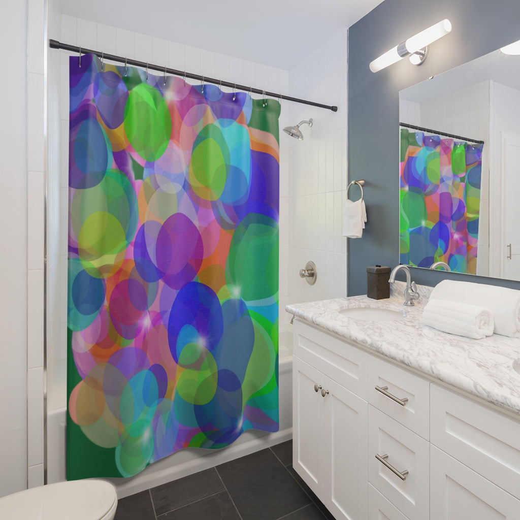 Colorful Bubble Shower Curtain — Abstract Rainbow Circles Bathroom Decor
