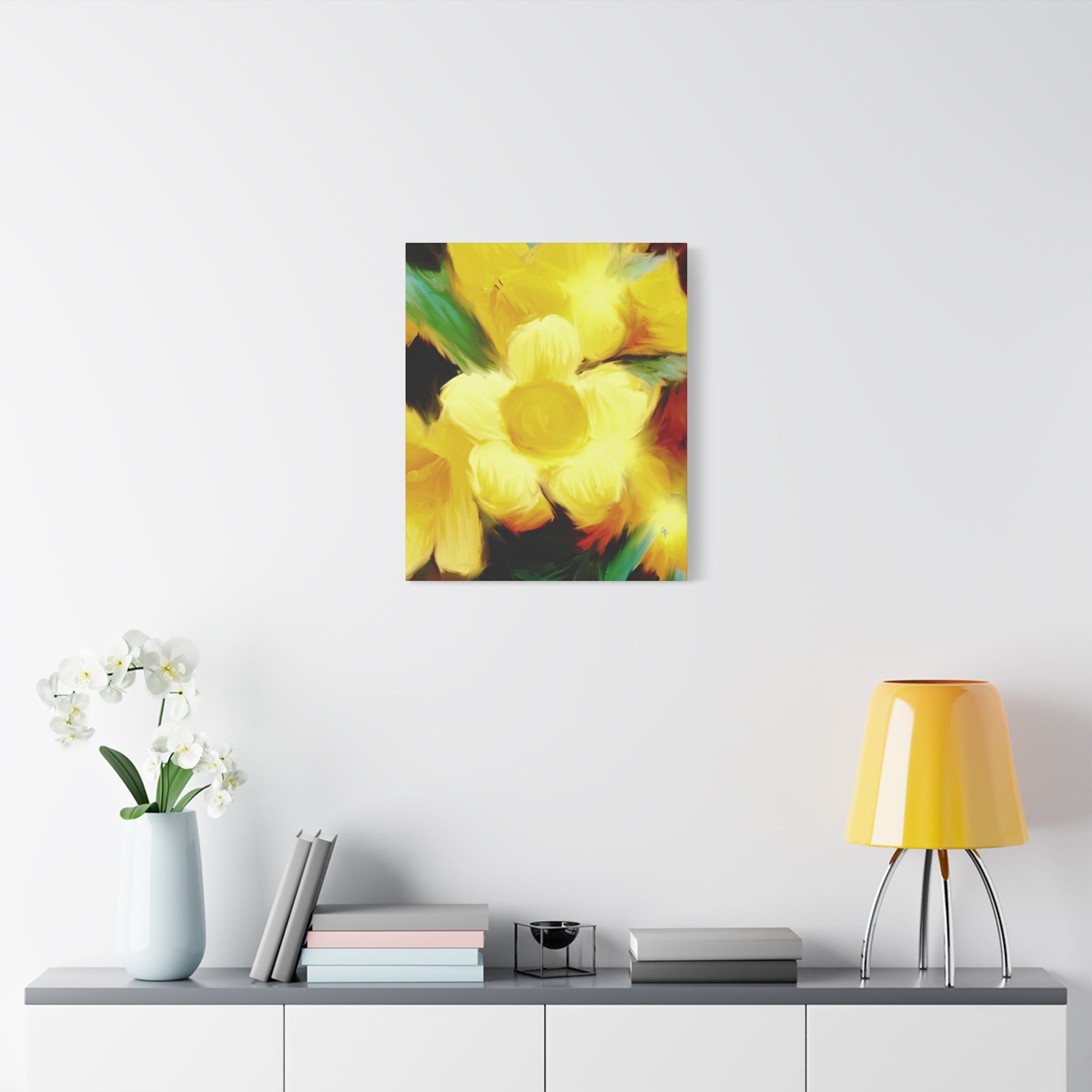 Yellow Floral Canvas Wall Art – Bright Sunflower-Style Painting, Matte Stretched Print