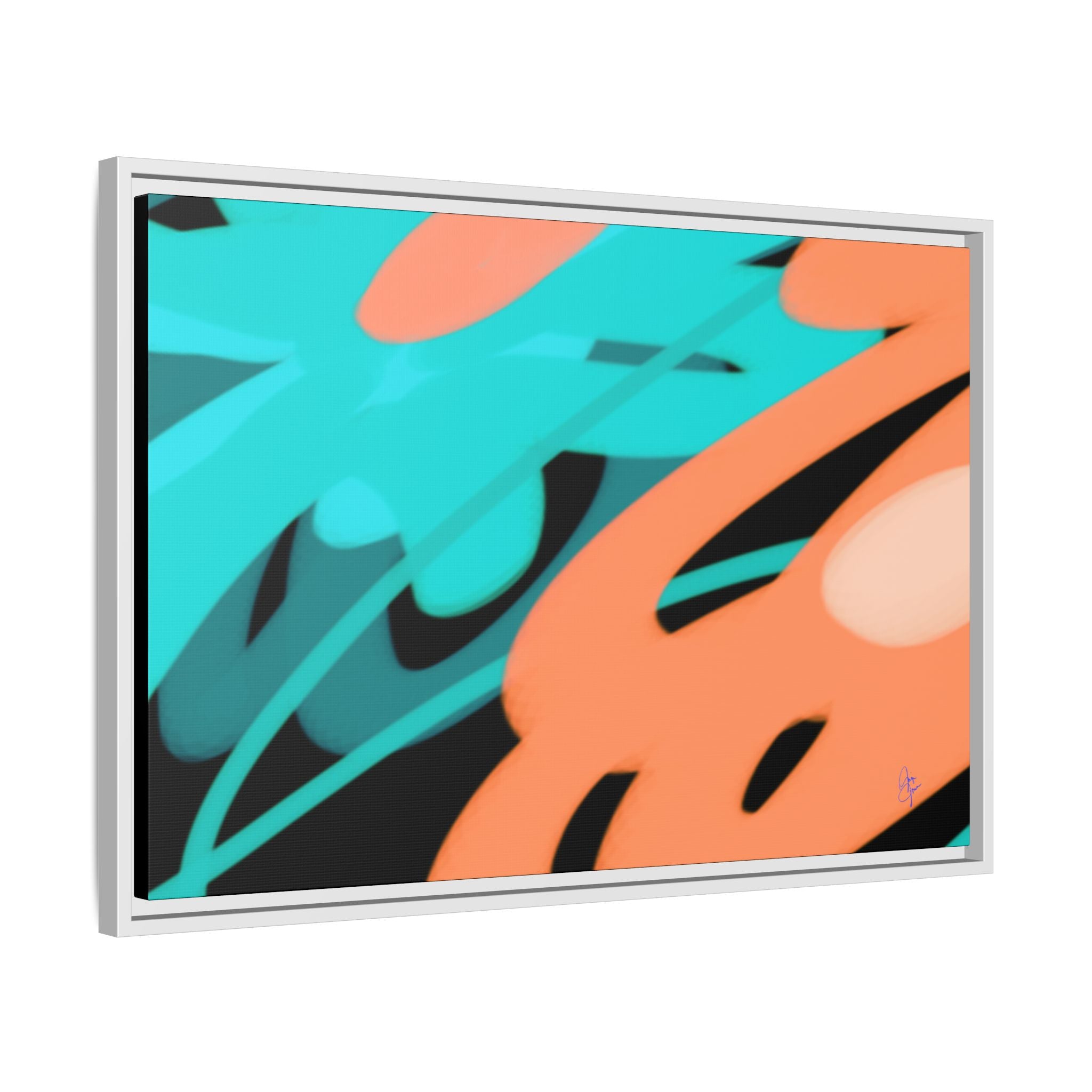 Abstract Teal & Coral Splash Framed Canvas